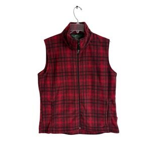 Woolrich Womens Red Black Buffalo Plaid Fleece Full Zip Vest Size M
